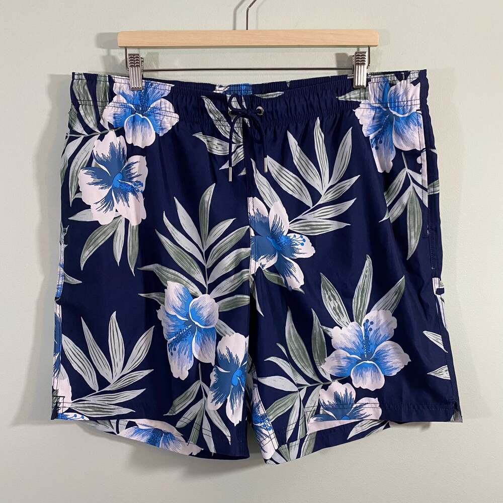 Lands’ End Men’s Navy Floral Swim Trunk Size XL (40-42)